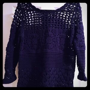 Lucky Brand Navy Crochet Sweater